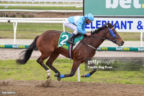 Clear Signal ridden by Damien Oliver wins the J.T Dixon BM70 Handicap at Geelong Synthetic Racecourse on June 29, 2018 in Geelong, Australia.