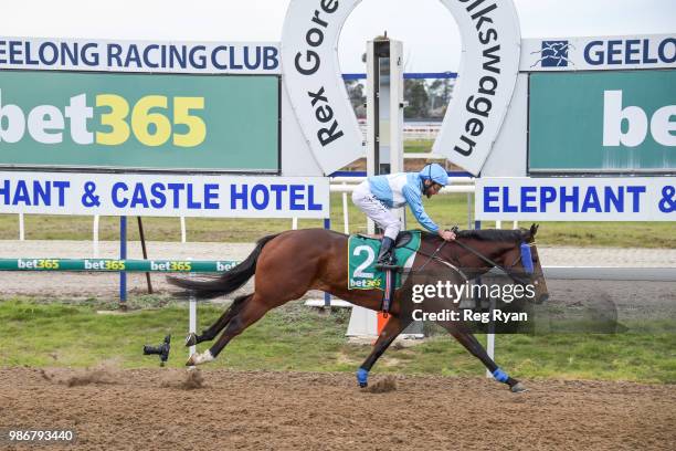 Clear Signal ridden by Damien Oliver wins the J.T Dixon BM70 Handicap at Geelong Synthetic Racecourse on June 29, 2018 in Geelong, Australia.