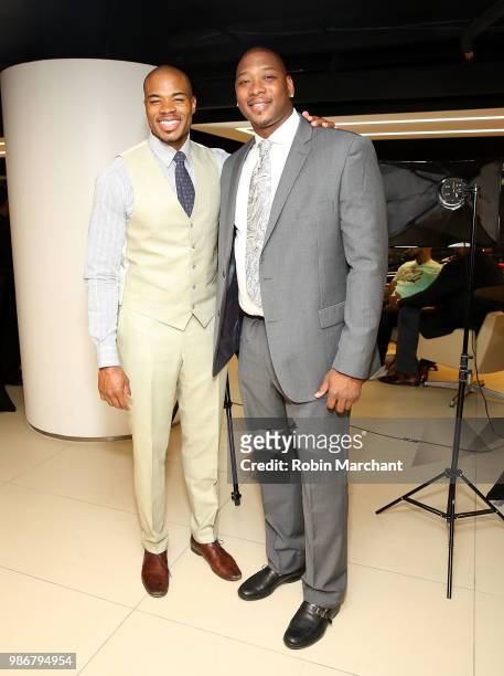 Corey Maggette and Bobby Simmons attend Suite Life Welcome The BIG 3 NBA Veterans To Chicago at Perillo Rolls Royce on June 28, 2018 in Chicago,...