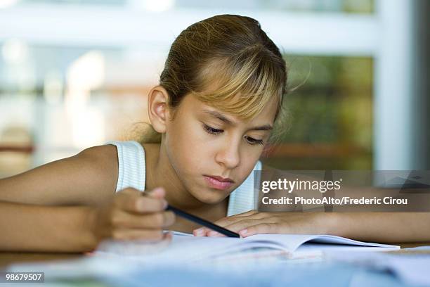 female junior high student studying - junior high foto e immagini stock