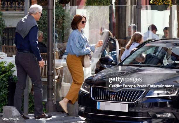 Mexican Adriana Abascal and her husband Emmanuel Schreder leave a restaurant on May 13, 2018 in Madrid, Spain.