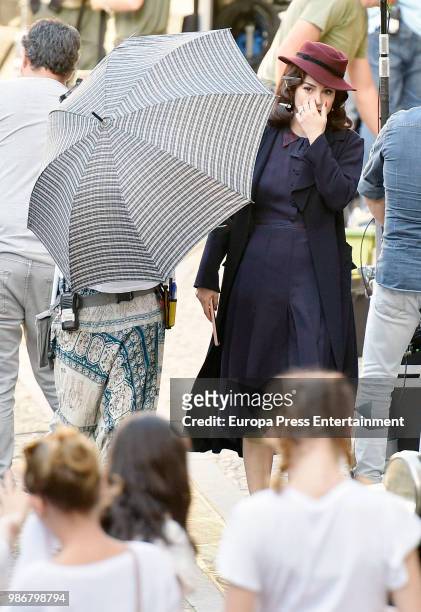 Blanca Suarez is seen during the set filming of the Netflix serie 'Las Chicas del Cable' on April 26, 2018 in Madrid, Spain.