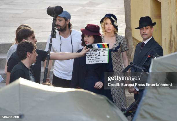 Blanca Suarez , Luis Fernandez , Maggie Civantos are seen during the set filming of the Netflix serie 'Las Chicas del Cable' on April 26, 2018 in...