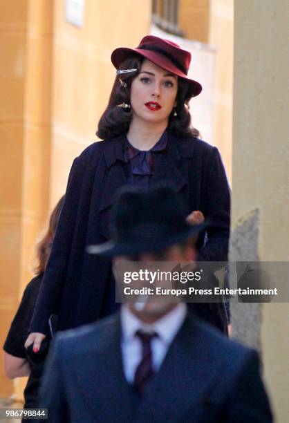 Blanca Suarez and Luis Fernandez are seen during the set filming of the Netflix serie 'Las Chicas del Cable' on April 26, 2018 in Madrid, Spain.