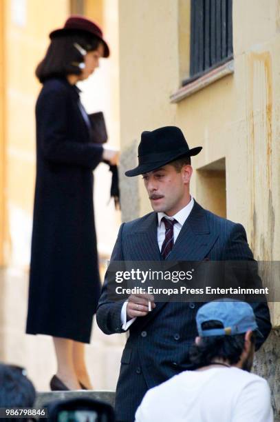 Blanca Suarez and Luis Fernandez are seen during the set filming of the Netflix serie 'Las Chicas del Cable' on April 26, 2018 in Madrid, Spain.