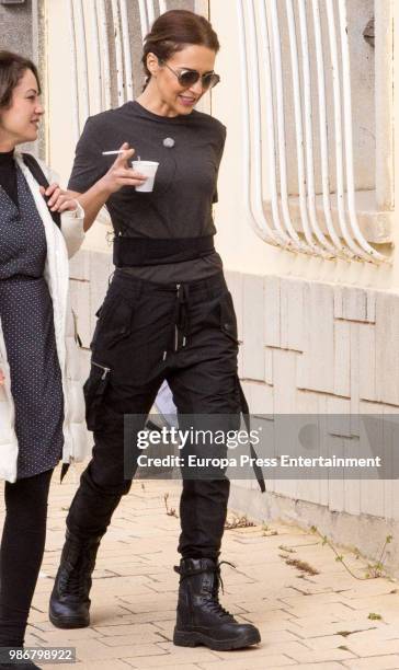 Paula Echevarria is seen during a break of 'Los nuestros' tv serie on May 8, 2018 in Madrid, Spain.