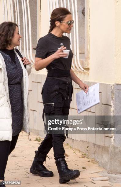 Paula Echevarria is seen during a break of 'Los nuestros' tv serie on May 8, 2018 in Madrid, Spain.