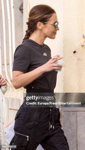 Paula Echevarria is seen during a break of 'Los nuestros' tv serie on May 8, 2018 in Madrid, Spain.