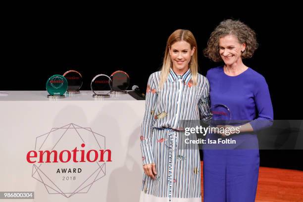 German actress Wolke Hegenbarth with the award winner during the Emotion Award at Curio Haus on June 28, 2018 in Hamburg, Germany.