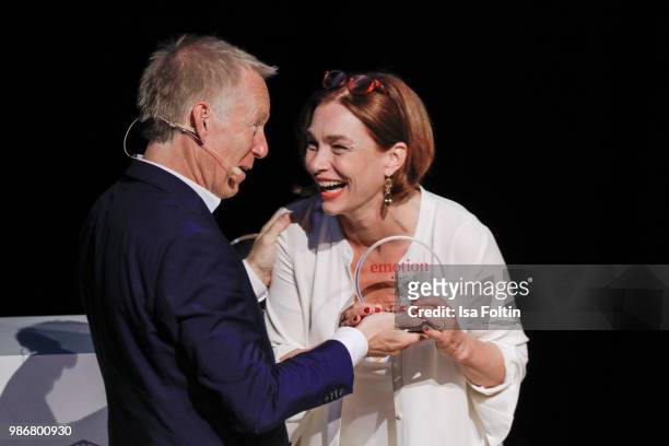 German presenter Johannes B. Kerner and Austrian actress Aglaia Szyszkowitz during the Emotion Award at Curio Haus on June 28, 2018 in Hamburg,...