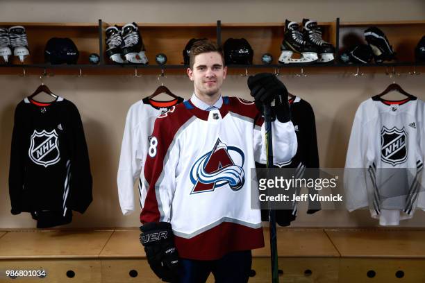 Martin Kaut poses for a portrait after being selected sixteenth overall by the Colorado Avalanche during the first round of the 2018 NHL Draft at...