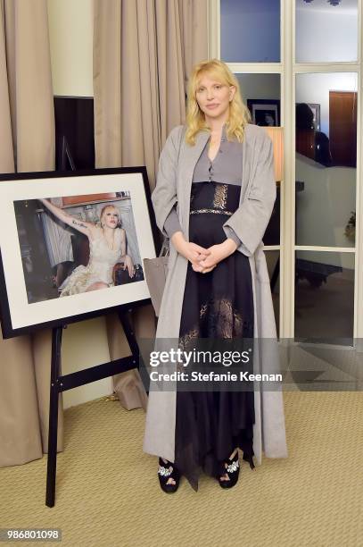 Courtney Love attends Diesel Presents Scott Lipps Photography Exhibition 'Rocks Not Dead' at Sunset Tower on June 28, 2018 in Los Angeles, California.