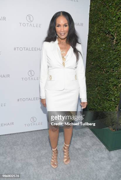 Beverly Johnson attends the launch of stylist Lee Rittiner's TOTALEE hair care system and atelier at TOTALEE on the ALLEY Beverly Hills on June 28,...