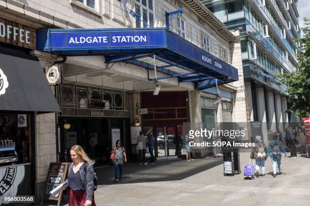 Aldgate Station in London. London is the Capital city of England and the United Kingdom, it is located in the south east of the country, in 2017 it...