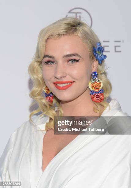 Singer Maty Noyes attends the launch of stylist Lee Rittiner's TOTALEE hair care system and atelier at TOTALEE on the ALLEY Beverly Hills on June 28,...