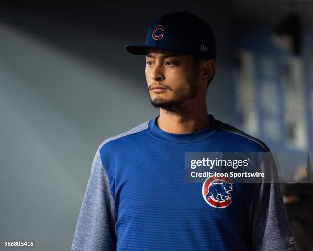 Chicago Cubs' Yu Darvish during a MLB game between the Chicago Cubs and the Los Angeles Dodgers on June 27, 2018 at Dodger Stadium in Los Angeles, CA.
