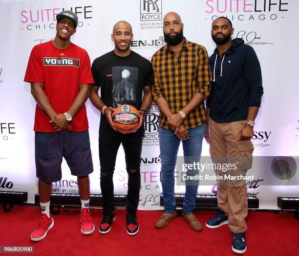 Jerome 'Junk Yard Dog' Williams, Dahntay Jones, Drew Gooden, Alan Anderson attend Suite Life Welcome The BIG 3 NBA Veterans To Chicago at Perillo...