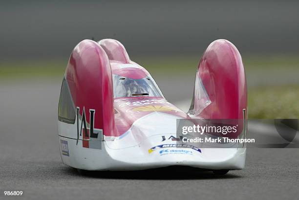 Japanese team Fancy Carol in action during the Shell Eco Marathon event at the Rockingham Motor Speedway in Corby on July 11, 2002. The cars were...