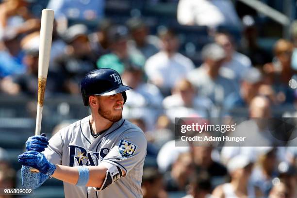 Cron of the Tampa Bay Rays at bat against the New York Yankees during the fifth inning at Yankee Stadium on June 17, 2018 in the Bronx borough of New...