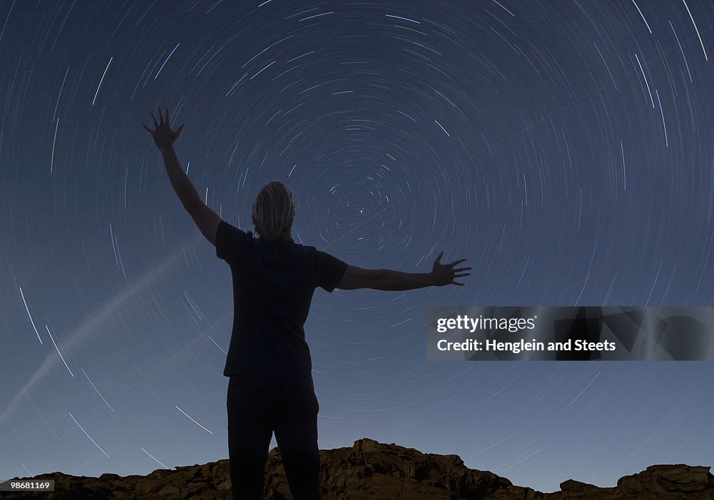 Man watching the starry night sky
