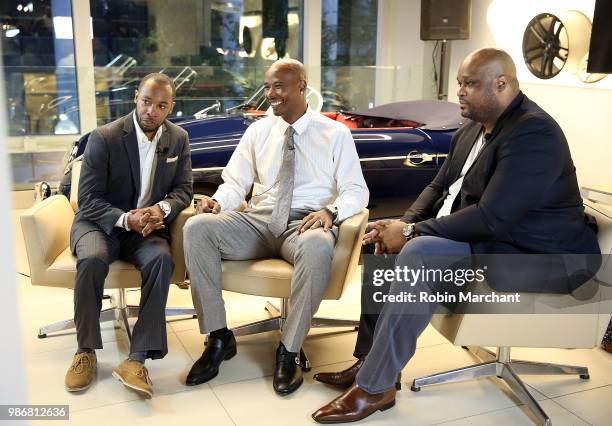 Clement Townsend, Quentin Richardson and Antoine Walker attend Suite Life Welcome The BIG 3 NBA Veterans To Chicago at Perillo Rolls Royce on June...