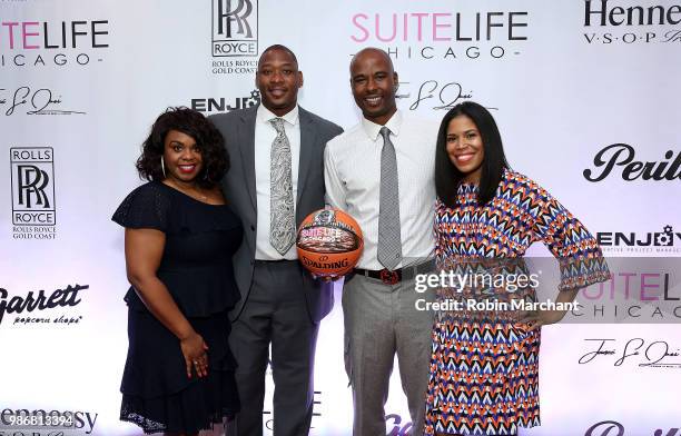 Erika Janee Jordan, Bobby Simmons, Quentin Richardson and Joy Glover attend Suite Life Welcome The BIG 3 NBA Veterans To Chicago at Perillo Rolls...