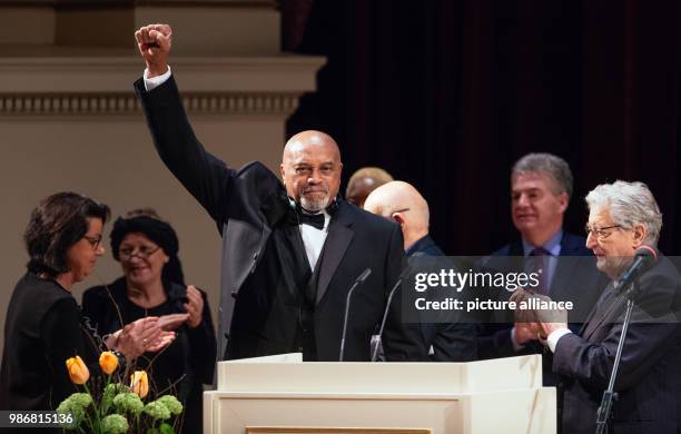 Dpatop - 18 February 2018, Germany, Dresden: Former sprinter and Olympian Tommie Smith during the award ceremony of the Dresden Peace Prize. Smith...