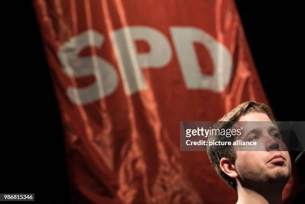 February 2018, Germany, Oberursel: Kevin Kuehnert, head of the Young Socialist youth organisation of the Social Democratic Party attends a regional...