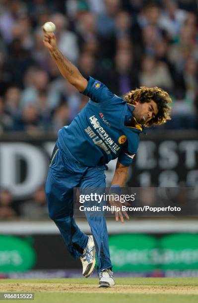 Lasith Malinga of Sri Lanka bowls during the NatWest International Twenty20 between England and Sri Lanka at The Oval, London, 20th May 2014. Sri...