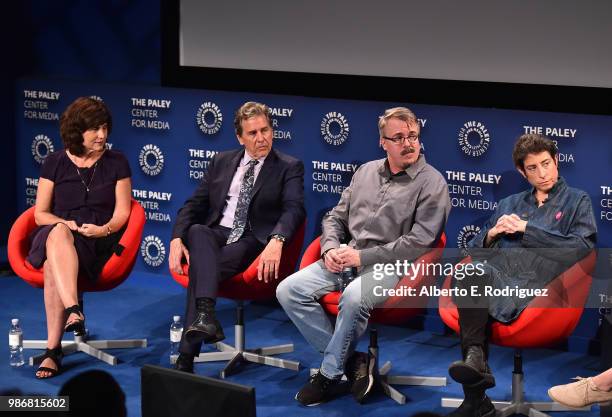 Kim Masters, Tim Matheson, Vince Gilligan and Carolyn Strauss attend The Paley Center For Media Presents CNN's The 2000s: A Look Back At The Dawn Of...