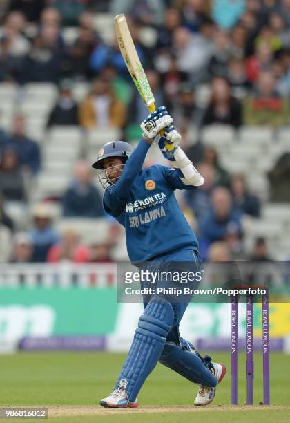 Tillakaratne Dilshan of Sri Lanka hits out during the 5th Royal London One Day International between England and Sri Lanka at Edgbaston, Birmingham,...