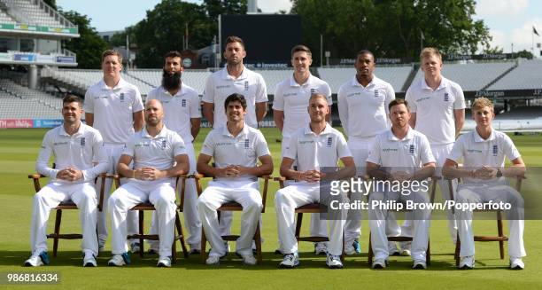 The England team line up for a team photo before the 1st Test match between England and Sri Lanka at Lord's Cricket Ground, London, 11th June 2014. :...
