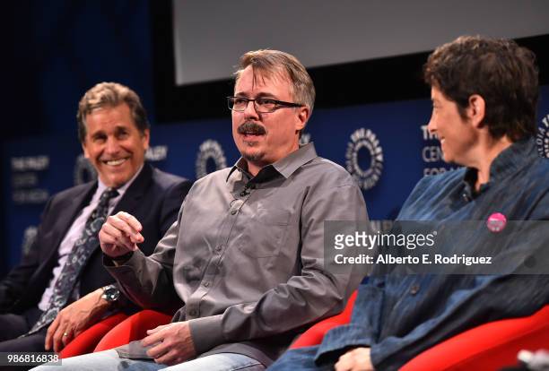 Tim Matheson, Vince Gilligan and Carolyn Strauss attend The Paley Center For Media Presents CNN's The 2000s: A Look Back At The Dawn Of TV's New...