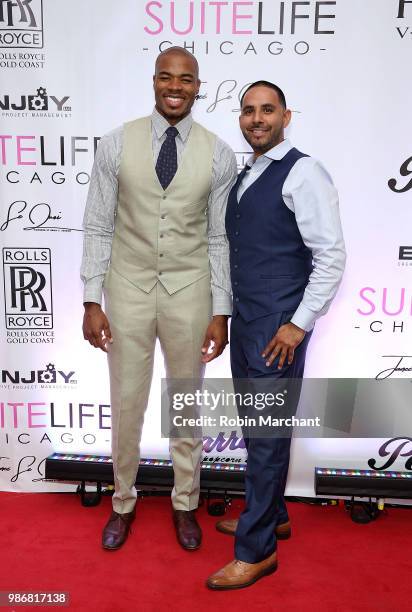 Corey Maggette and Cesar Marin attend Suite Life Welcome The BIG 3 NBA Veterans To Chicago at Perillo Rolls Royce on June 28, 2018 in Chicago,...