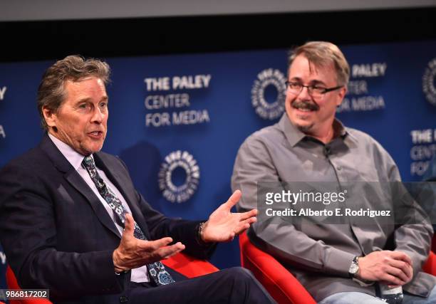 Tim Matheson and Vince Gilligan attend The Paley Center For Media Presents CNN's The 2000s: A Look Back At The Dawn Of TV's New Golden Age at The...