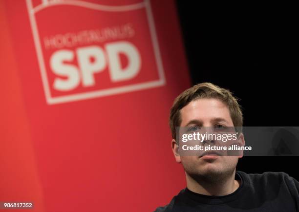 February 2018, Germany, Oberursel: Kevin Kuehnert, head of the Young Socialist youth organisation of the Social Democratic Party attends a regional...