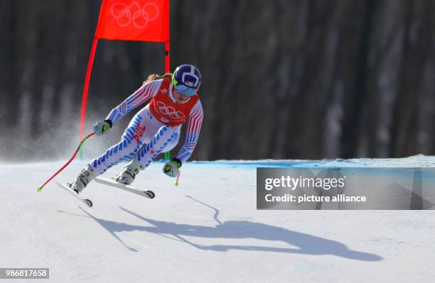 February 2018, South Korea, Pyeongchang, Olympics, Alpine Skiing, Women's downhill, Training, Joengseon Alpine Centre: Mikaela Shiffrin from the US...