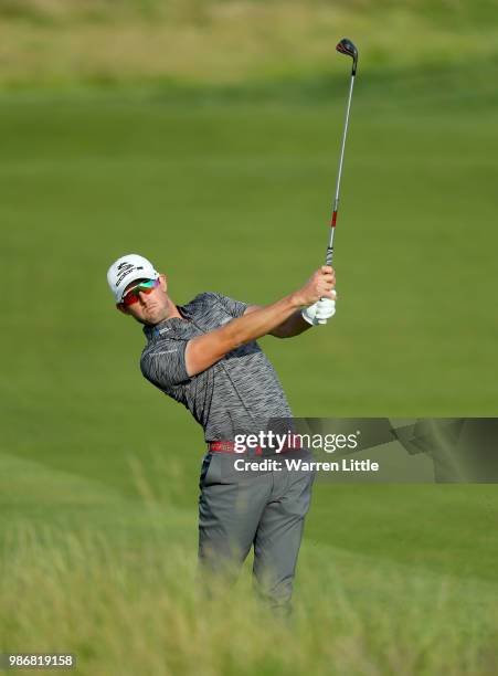 Alexander Bjork of Sweden plays his second shot on the 10th hole during the second round of the HNA Open de France at Le Golf National on June 29,...