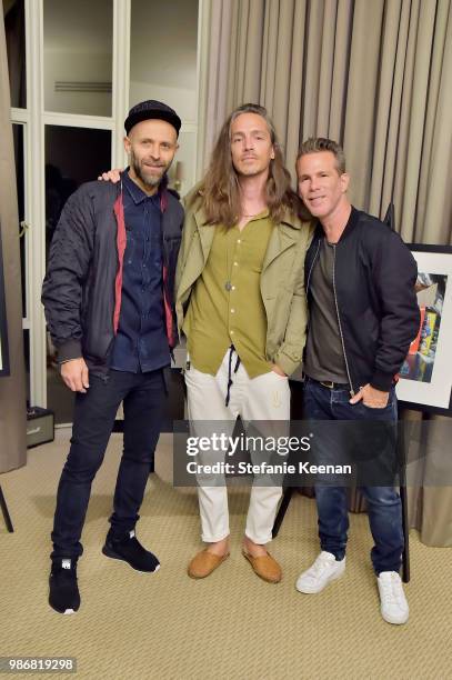 Stefano Rosso, Brandon Boyd and Scott Lipps attend Diesel Presents Scott Lipps Photography Exhibition 'Rocks Not Dead' at Sunset Tower on June 28,...