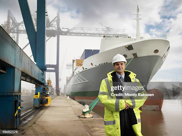 businessman with container ship - immingham stock pictures, royalty-free photos & images