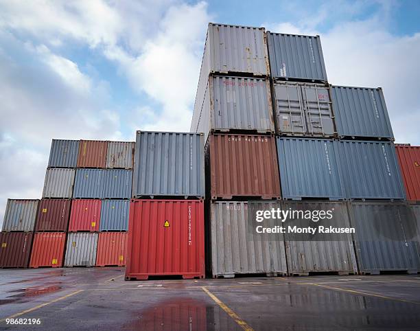 stacked shipping containers - immingham stock pictures, royalty-free photos & images