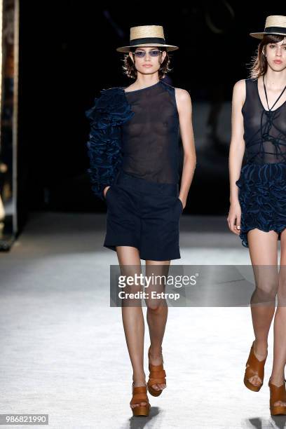 Model walks the runway at the Antonio Miro show during the Barcelona 080 Fashion Week on June 27, 2018 in Barcelona, Spain.