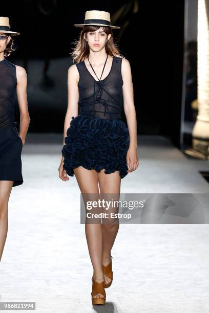 Mayka Merino walks the runway at the Antonio Miro show during the Barcelona 080 Fashion Week on June 27, 2018 in Barcelona, Spain.