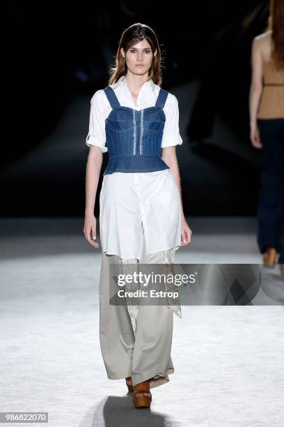 Model walks the runway at the Antonio Miro show during the Barcelona 080 Fashion Week on June 27, 2018 in Barcelona, Spain.