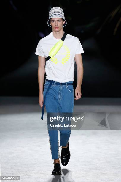 Model walks the runway at the Antonio Miro show during the Barcelona 080 Fashion Week on June 27, 2018 in Barcelona, Spain.