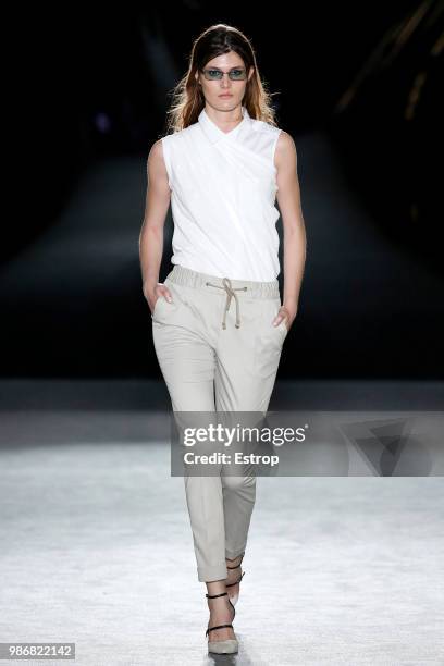 Model walks the runway at the Antonio Miro show during the Barcelona 080 Fashion Week on June 27, 2018 in Barcelona, Spain.