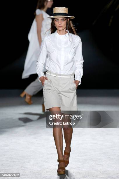 Marina Perez walks the runway at the Antonio Miro show during the Barcelona 080 Fashion Week on June 27, 2018 in Barcelona, Spain.