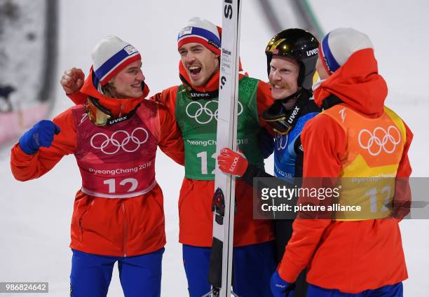 February 2018, South Korea, Pyeongchang, Olympics, ski jumping, team jumping, large hill, mens, Alpensia Sliding Centre: Daniel Andre Tande , Andreas...