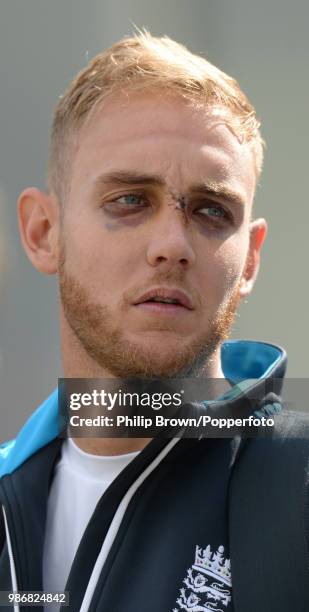 Stuart Broad of England looks on during a training session before the 5th Test match between England and India at The Oval, London, 14th August 2014....
