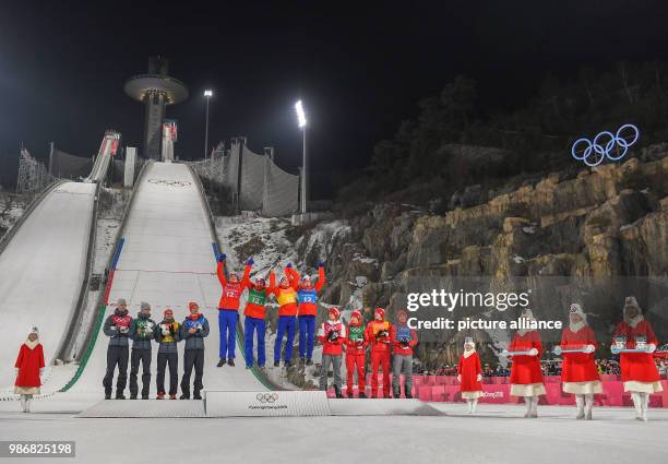 February 2018, South Korea, Pyeongchang, Olympics, ski jumping, team jumping, large hill, mens, Alpensia Sliding Centre:Daniel Andre Tande , Andreas...